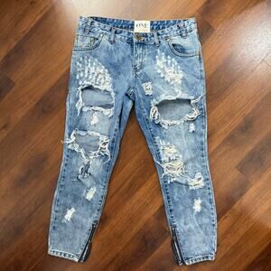 One Teaspoon Trashed Freebird Jeans Low Rise Y2K Distressed Denim Casual Sz 28